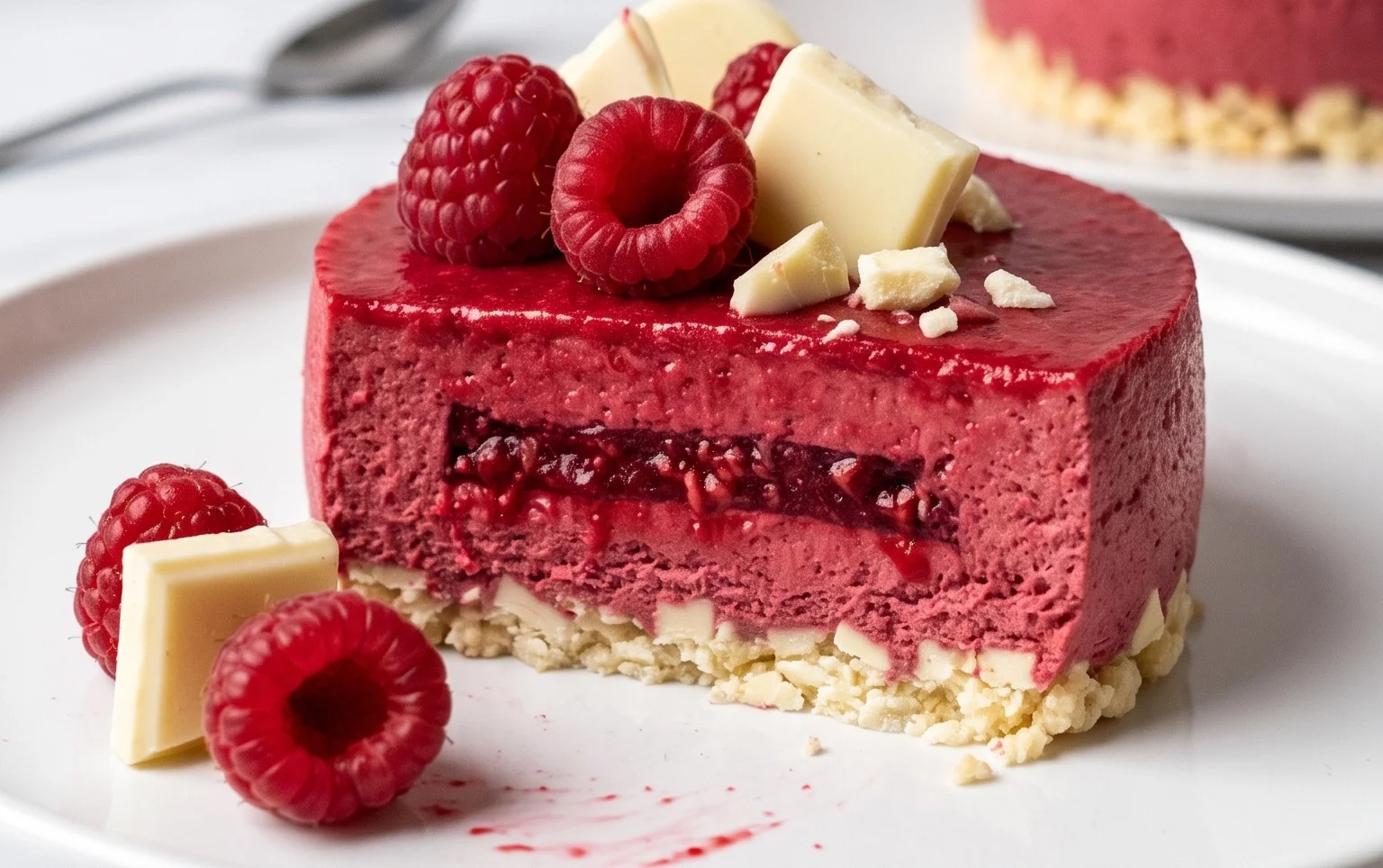 Bavarois Framboise, Croustillant Chocolat Blanc